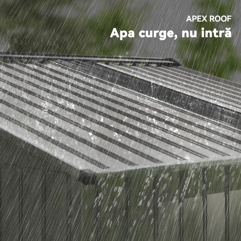 Outsunny Casă de Grădină 4,9 m² 277x195x192 cm cu 2 Uși Glisante, Acoperiș Înclinat și 4 Grile Gri Argintiu