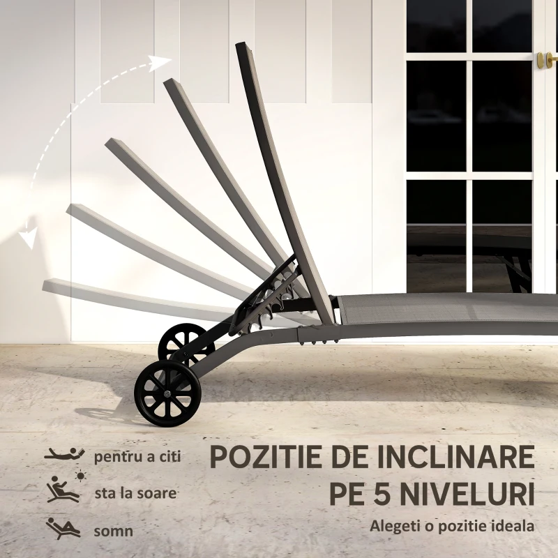 Outsunny Set de 2 Șezlonguri Rabatabile pe 5 Niveluri, Șezlonguri din Aluminiu și Țesătură Respirabilă, 66x165x102 cm, Albastru