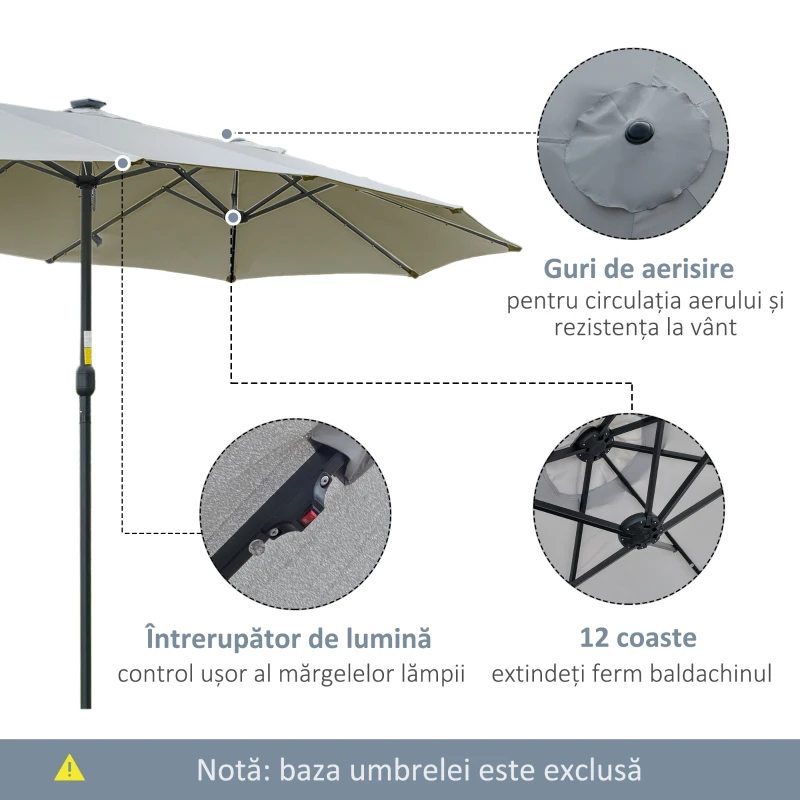 Outsunny Ombrellone da Giardino 4.5m con 48 LED a Energia Solare e Manovella