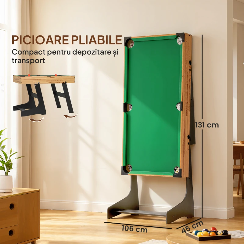 SPORTNOW Masă de Joc 13 în 1 Pliabilă cu Fotbal de Masă, Ping Pong, Hochei, Biliard, Șah și Altele, Nuc