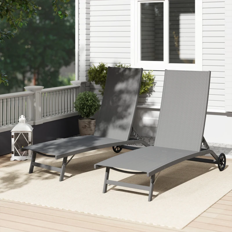 Outsunny Set de 2 Șezlonguri Rabatabile pe 5 Niveluri, Șezlonguri din Aluminiu și Țesătură Respirabilă, 66x165x102 cm, Albastru