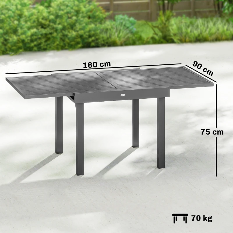 Outsunny Extending Garden Table for 4-8 People, Aluminium Outdoor Dining Table with Slatted Top, Dark Grey