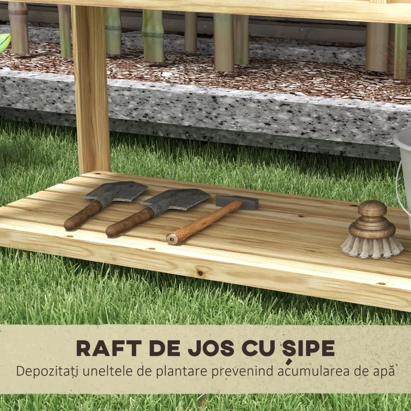 Outsunny Jardinieră Înălțată din Lemn cu Raft Inferior, Separator, Găuri de Drenaj, 115x46x75 cm, Culoare Lemn