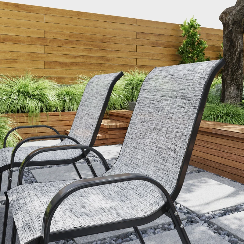 Outsunny Set 4 Scaune de Grădină Stivuibile cu Brațe Curbate, din Oțel și Material Respirabil, 54x71x93 cm, Gri