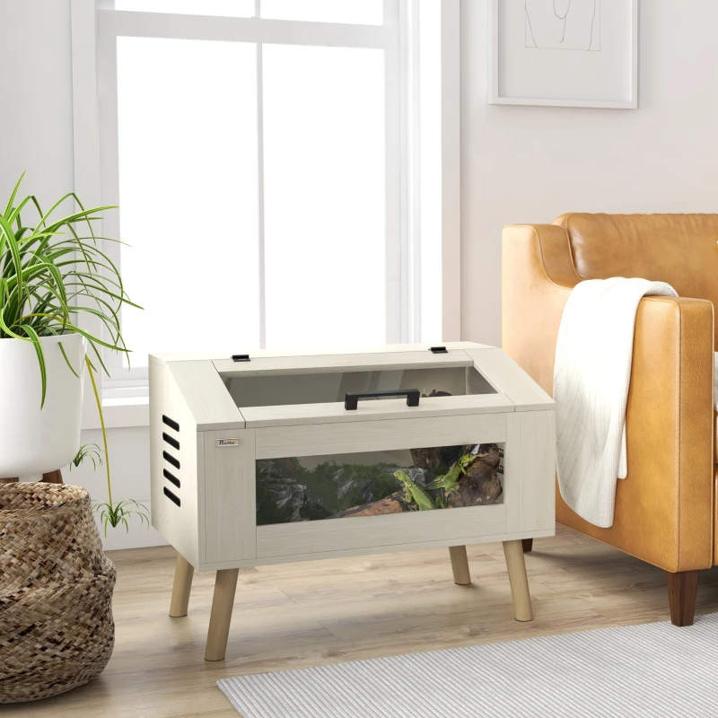 PawHut Terrarium pour reptiles, vivarium pour serpents 111L avec fenêtres en verre trempé, couvercle, 80 x 50 x 60 cm