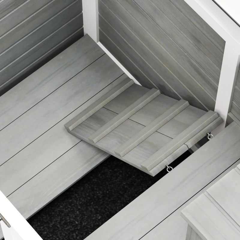 PawHut Kleintierstall mit 2 Ebenen 4 Rollen versiegeltes Tannenholz Grau