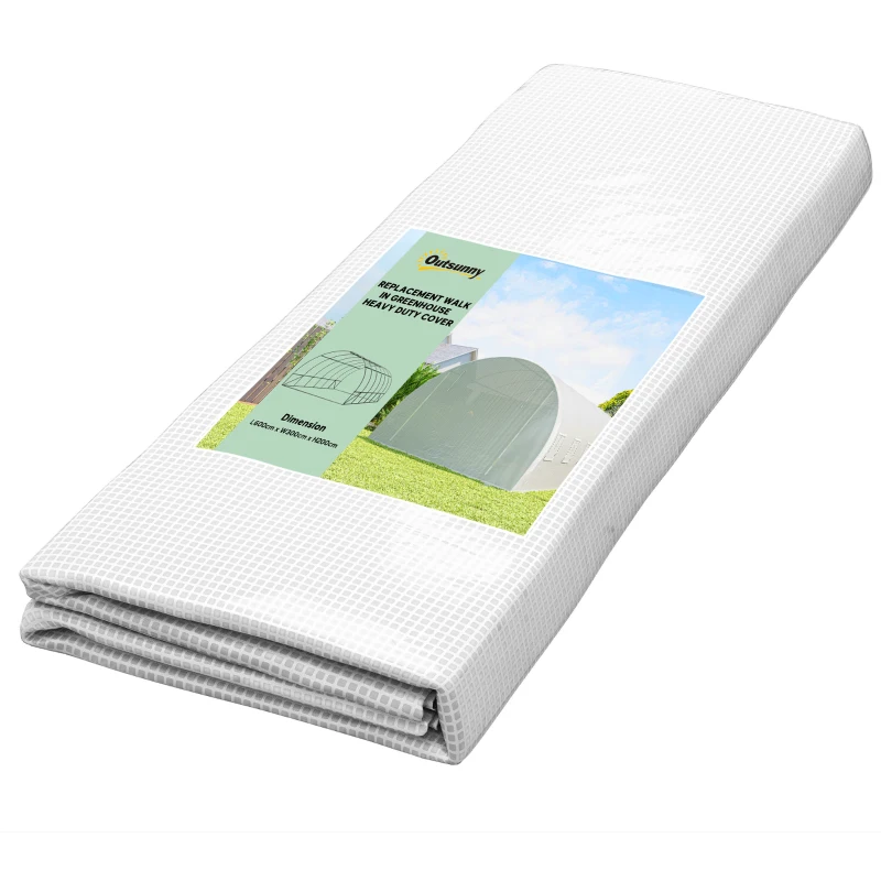 Outsunny Telone di Ricambio per Serra a Tunnel da Giardino 18 m², PE Anti-UV Impermeabile, 12 finestre e Porta Avvolgibile con Zip, 6L x 3l x 2H m, Bianco