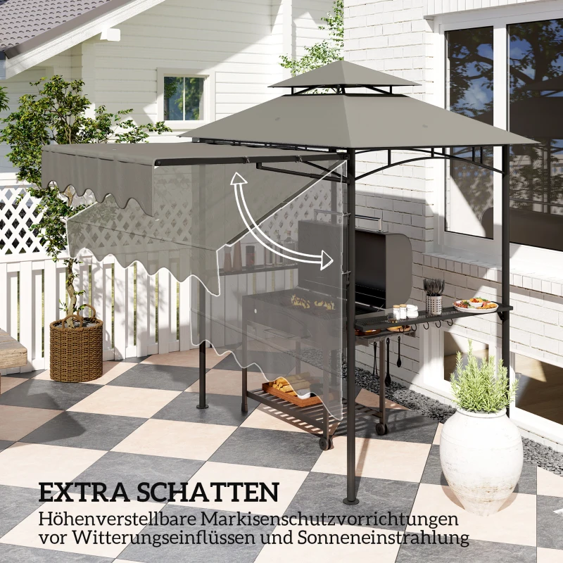 Outsunny Grillpavillon 242x149x248 cm wasserabweisend flammhemmend Gartenpavillon mit Doppelschichtdach Grau