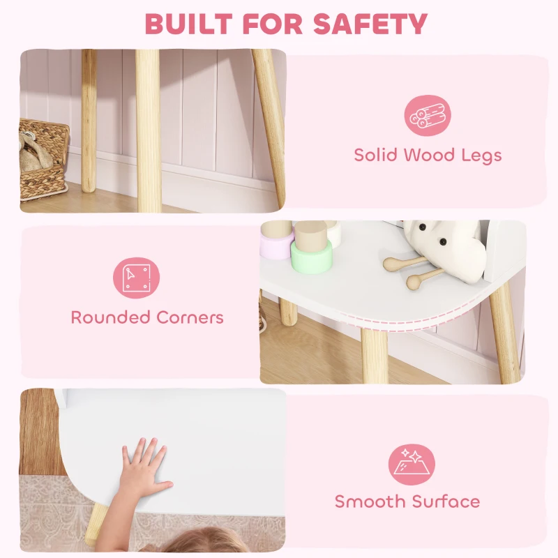 AIYAPLAY Dziecięcy Stolik do Makijażu Zestaw z Taboretem Lustrem Szufladami Drążkami na Ubrania dla 3-8 Lat 56 x 38 x 87,8 cm Biały