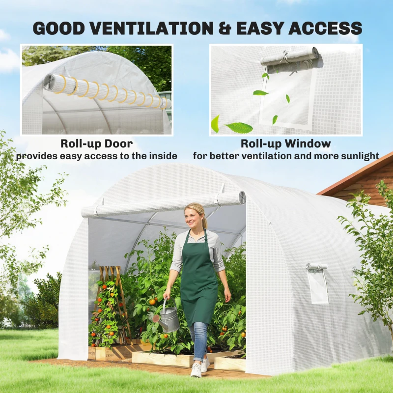 Outsunny Folia do szklarni 3 x 3 m, wodoodporna folia polietylenowa z rolowanymi drzwiami, 6 okien, ochrona UV, biała