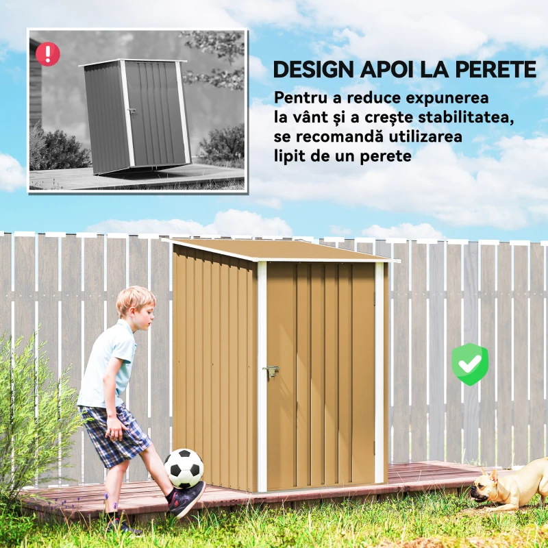 Outsunny Șopron de Grădină 0.92m² din Oțel Galvanizat, Depozit pentru Unelte cu Ușă cu Sistem de Blocare, Acoperiș Înclinat, 100x104x160 cm, Galben