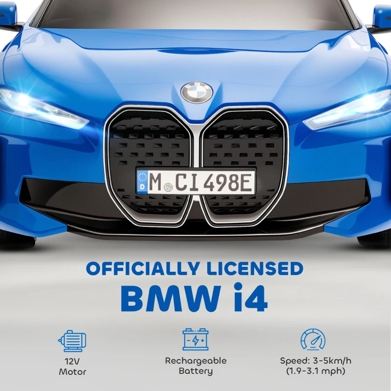 HOMCOM BMW i4 Licensed 12V Kids Electric Ride-On Car, Blue