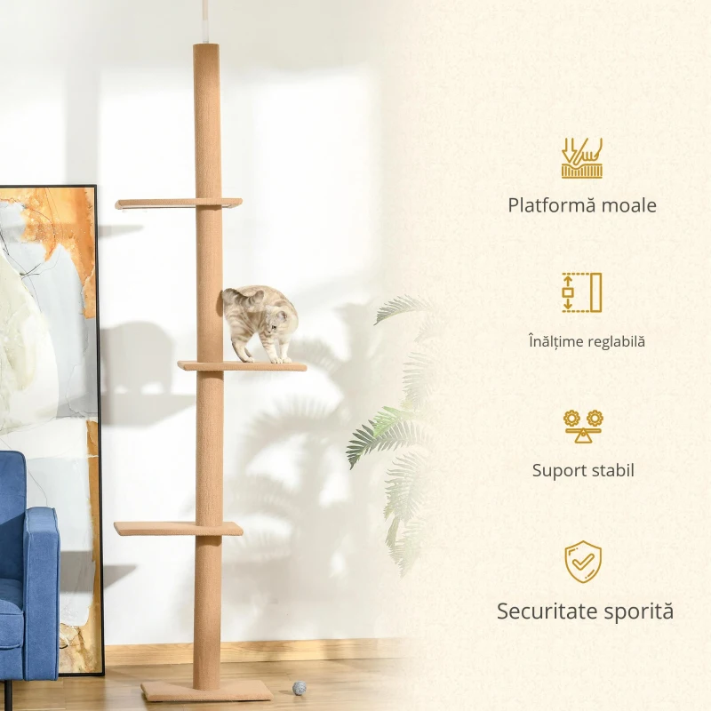 Pawhut Arbore Pisici 4 Niveluri – Fixare Reglabila la Tavan