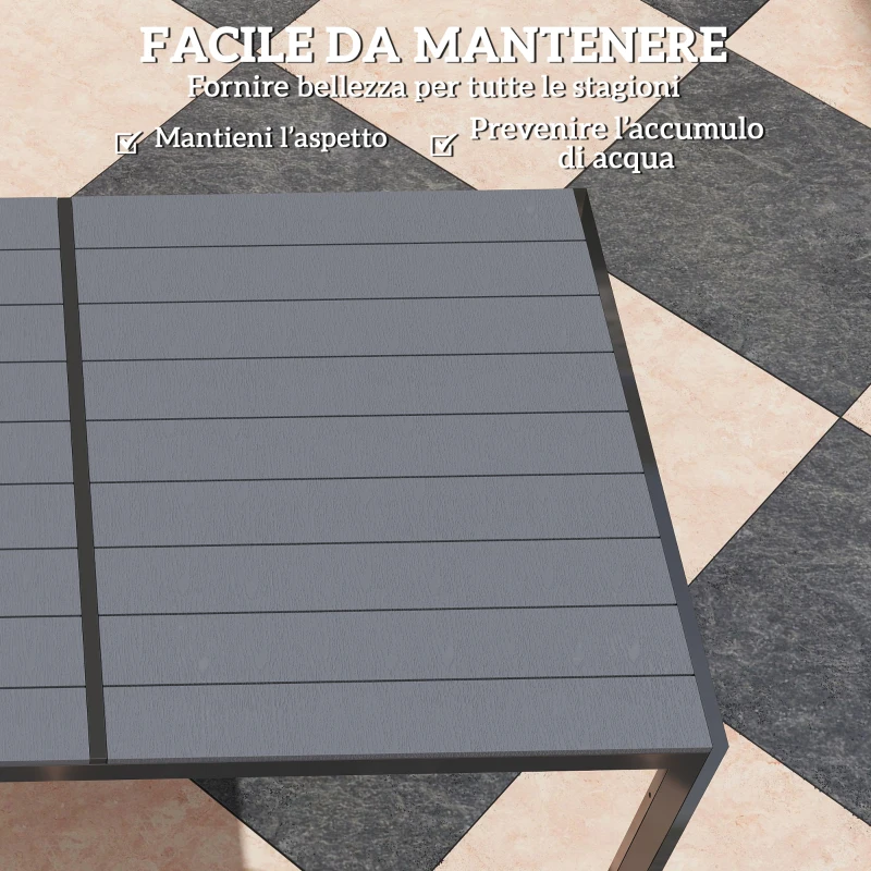 Outsunny Set da Giardino in Acciaio con Tavolo Rettangolare e 6 Sedie Impilabili Traspiranti, Grigio