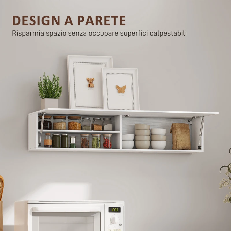 HOMCOM Mobile Bagno a Parete con Anta Ammortizzata, 2 Scomparti e Mensola Regolabile, 120x23x30 cm, Bianco