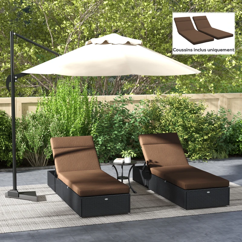 Outsunny Lot de 2 Matelas pour Chaise Longue transat Sangles d'attache pour Jardin MATELAS UNIQUEMENT 196L x 55l cm Marron