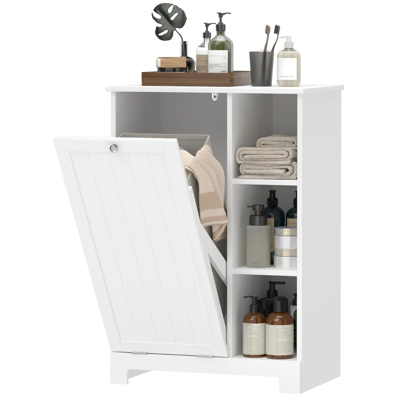 HOMCOM Mueble de Baño con Cesto Ropa Sucia Cesta Extraíble Estante Ajustable y Compartimentos para Baño 60x38x86 cm Blanco