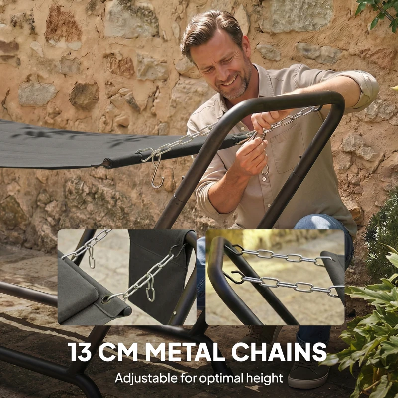 Outsunny Hamak z Ramą 237 x 90 cm Hamak ze Stelażem z Boczną Kieszenią i Poduszką, Metalowa Rama do 150 kg