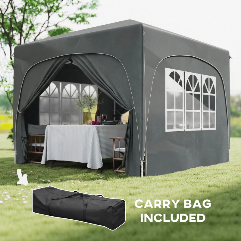 Outsunny 3 x 3m Pop-Up Gazebo Shelter, with Accessories - Dark Grey