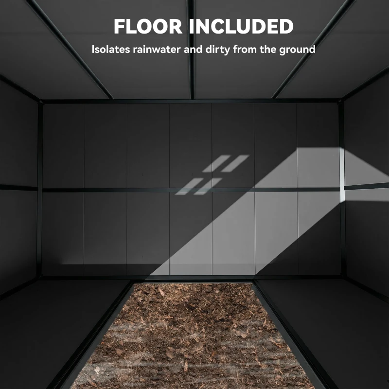 Outsunny 10 x 6 ft Resin Garden Shed, Outdoor Storage Shed with Floor, Windows, Lockable Doors and Vents, Dark Grey