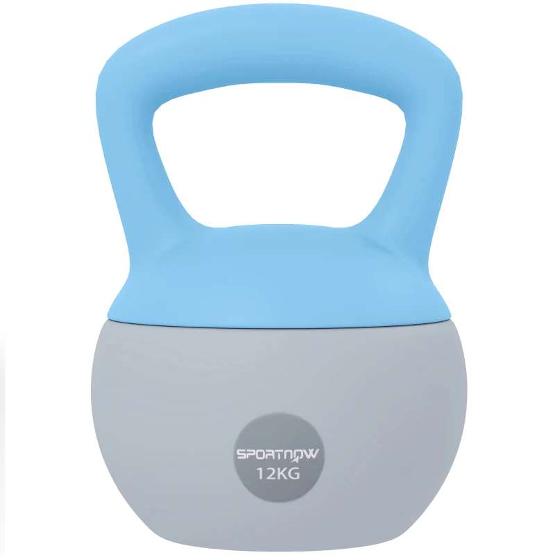 SPORTNOW 12KG Soft Kettlebell, Kettlebell with Non-Slip Handle for Home Gym, Weight Lifting, Strength Training, Light Blue/Grey