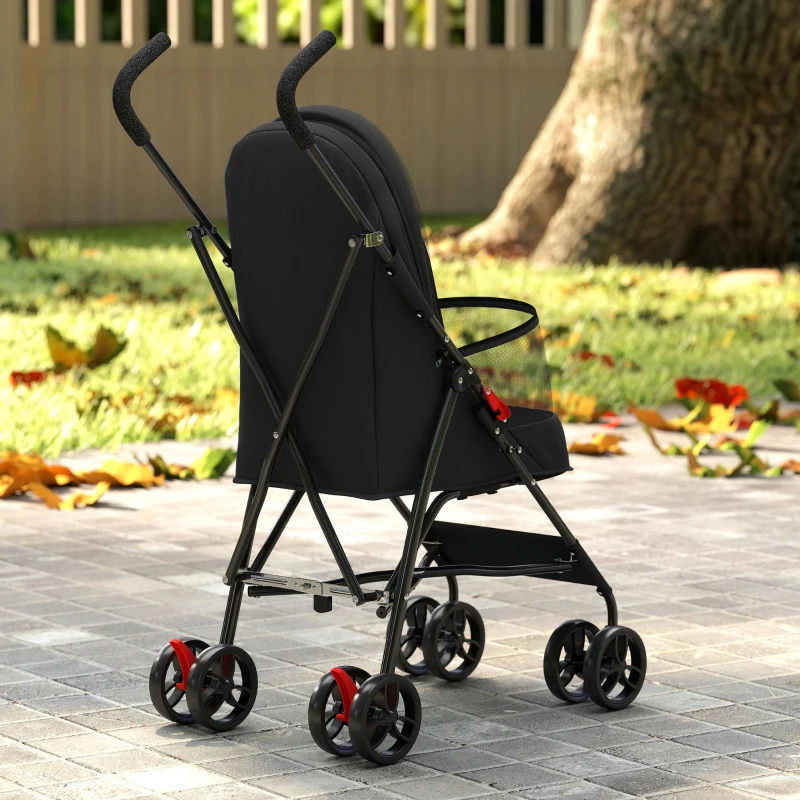 PawHut Dog Stroller, Foldable Cat Dog Pram for Miniature Breeds, Pet Stroller with Brake, Mesh Windows, Black