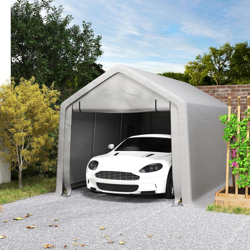 Outsunny Carport tente de garage 3 x 5,2 m, abri voiture extérieur carport pour voiture avec porte enroulable amovible gris