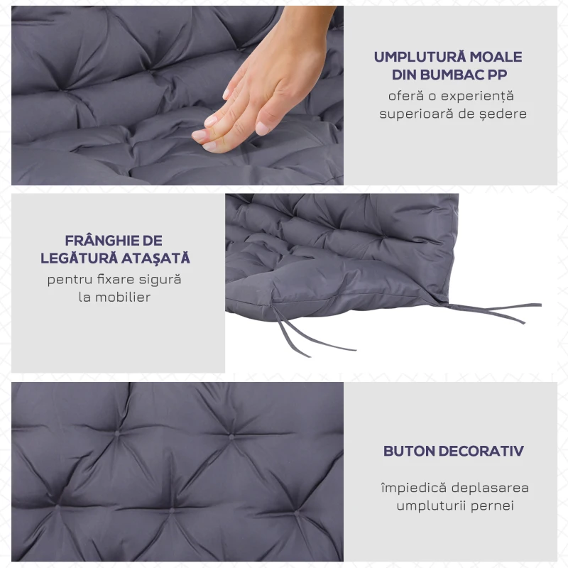 Outsunny Pernuță pentru Bancă de Grădină sau Leagăn de Grădină 132x110x10 cm cu 6 Curele de Fixare Gri Închis
