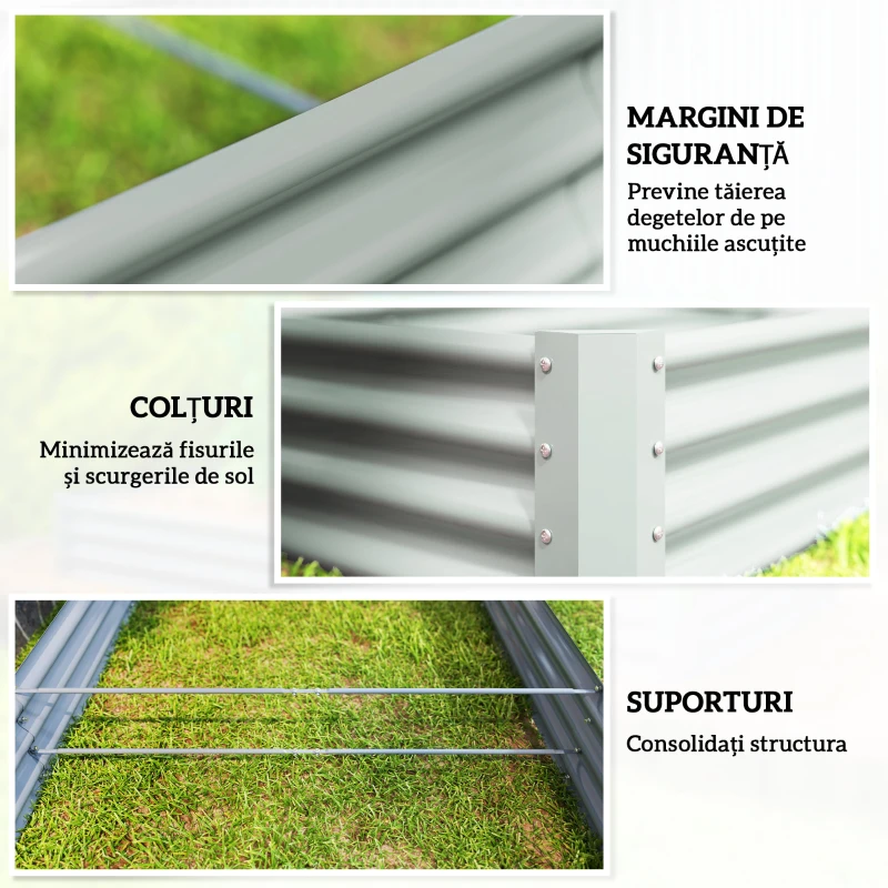 Outsunny Pat de Grădină Ridicat din Oțel Galvanizat, 240 x 120 x 30 cm, Jardinieră Ridicată de Exterior cu Fund Deschis pentru Legume, Flori, Plante Aromatice, Argintiu