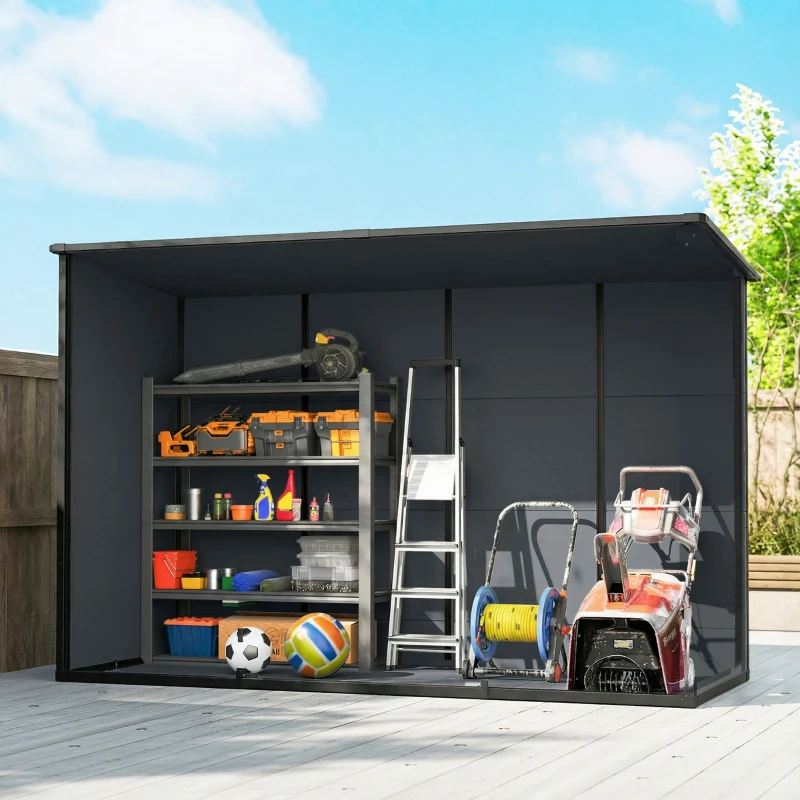 Outsunny 10 x 4 ft Resin Garden Shed, Outdoor Storage Shed with Floor, Windows, Lockable Doors and Vents, Dark Grey