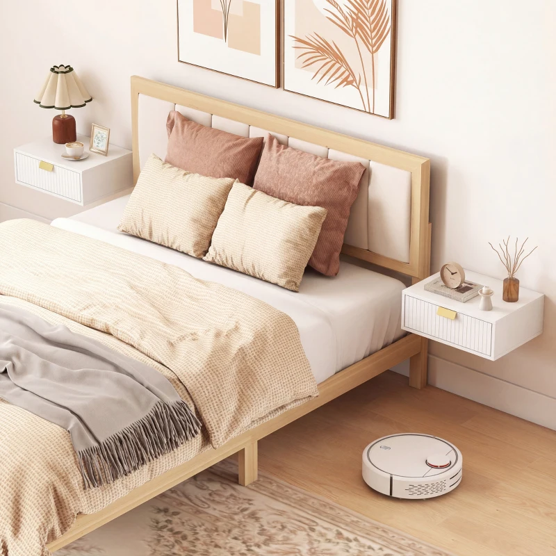 HOMCOM Conjunto de 2 mesas de cabeceira de parede, mesas de noite suspensas com gaveta ondulada, 40 x 30 x 15 cm, branco