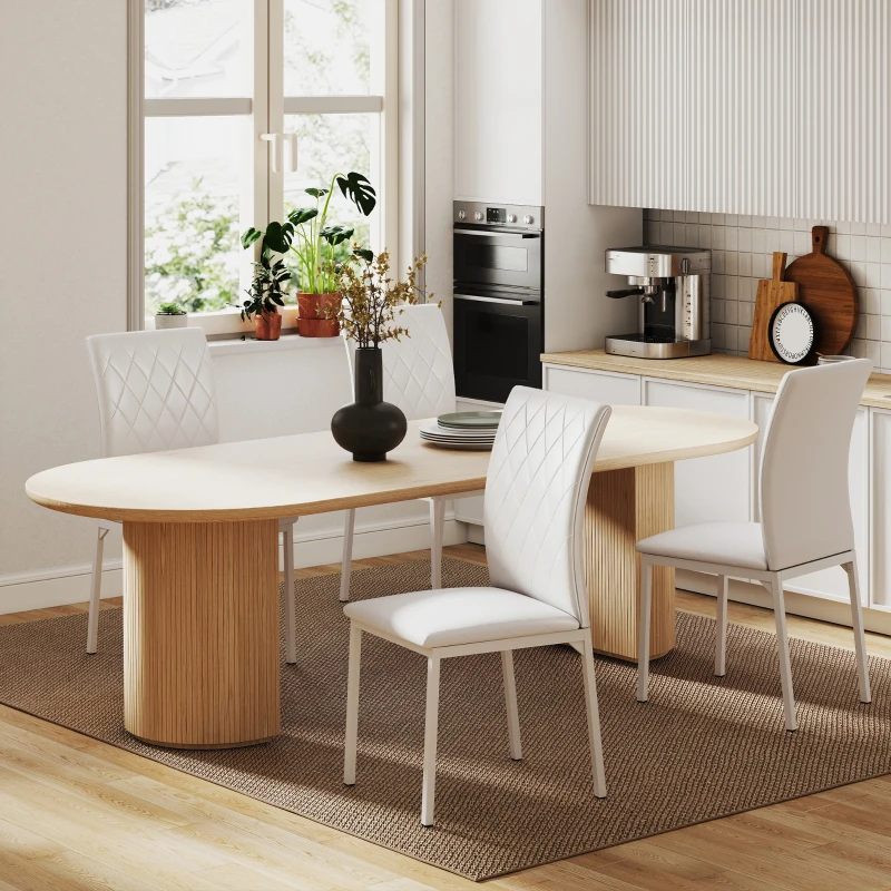 HOMCOM Lot de 4 chaises de salle à manger, chaises de cuisine, capitonnage rhombique et pieds en métal, 41x50x91cm, blanc