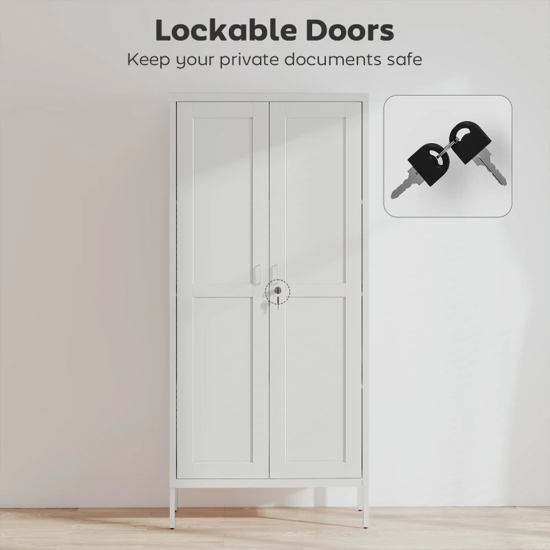 HOMCOM Dulap pentru Birou din Oțel cu 3 Rafturi Reglabile, cu Încuietoare și 2 Chei, 80x40x175 cm, Alb