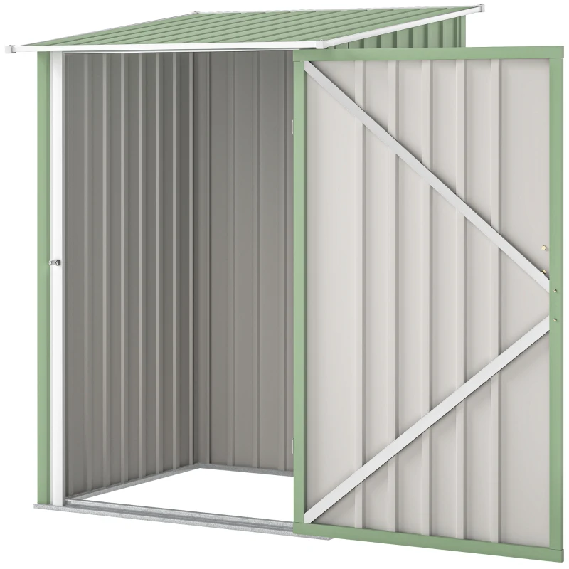 Outsunny Magazie de Grădină 0,92m² din Oțel Galvanizat, Depozit pentru Unelte cu Ușă Blocabilă, Acoperiș Înclinat, 100x104x160 cm, Verde Deschis