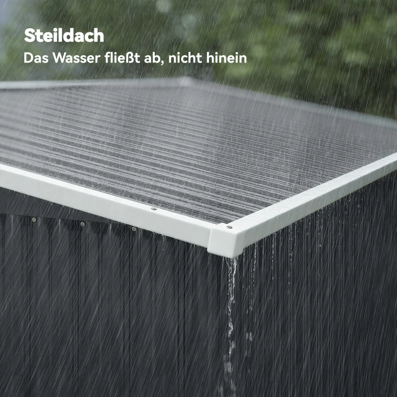 Outsunny Metall Gerätehaus 2,68 m², abschließbar Geräteschuppen mit 3 Türen Lüftung Pultdach Handschuhen