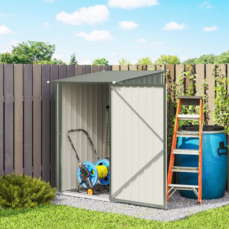 Outsunny Căsuță pentru Grădină 0,92m² din Oțel Galvanizat, Depozit pentru Unelte cu Ușă Blocabilă, Acoperiș Înclinat, 100x104x160 cm, Argintiu