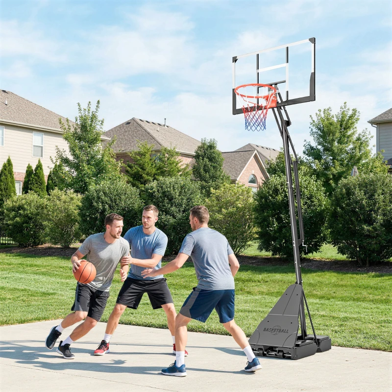 SPORTNOW Tabela de Basquetebol para Exterior Ajustável de 245-305 cm com Rodas Base Preenchível e Sistema de Retorno Preto