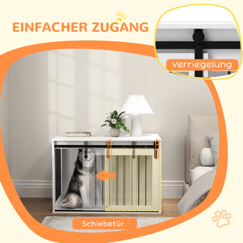 PawHut Hondenkooi met Schuifdeur, Ventilatie, Spaanplaat en Staal, 98 x 58 x 61 cm, Wit(m-6)