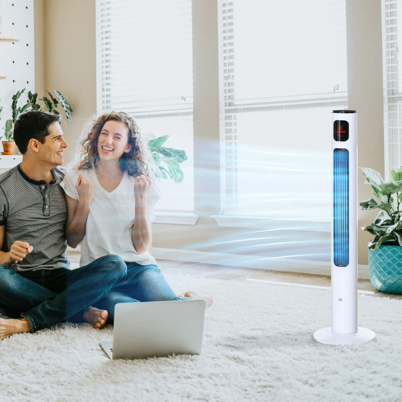 HOMCOM Ventilateur colonne oscillation 70° minuterie 12h panneau de capteur LED 45W télécomande 2 modes de contrôle blanc