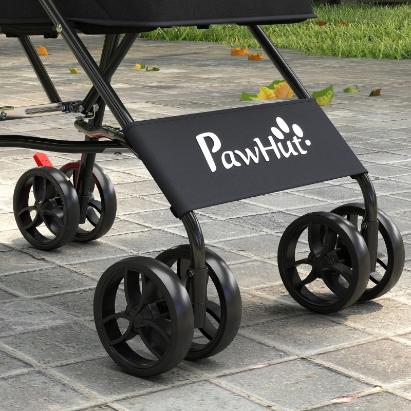 PawHut Dog Stroller, Foldable Cat Dog Pram for Miniature Breeds, Pet Stroller with Brake, Mesh Windows, Black