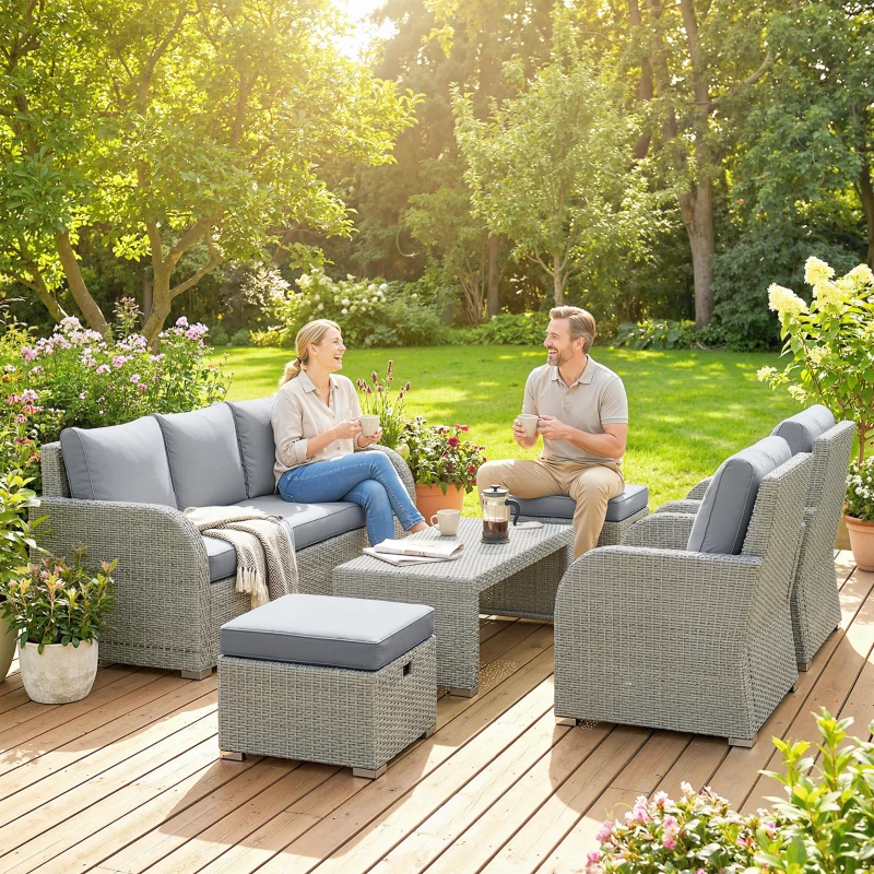 Outsunny Six-piece Rattan Garden Furniture Set with Reclining Armchairs - Dark Grey