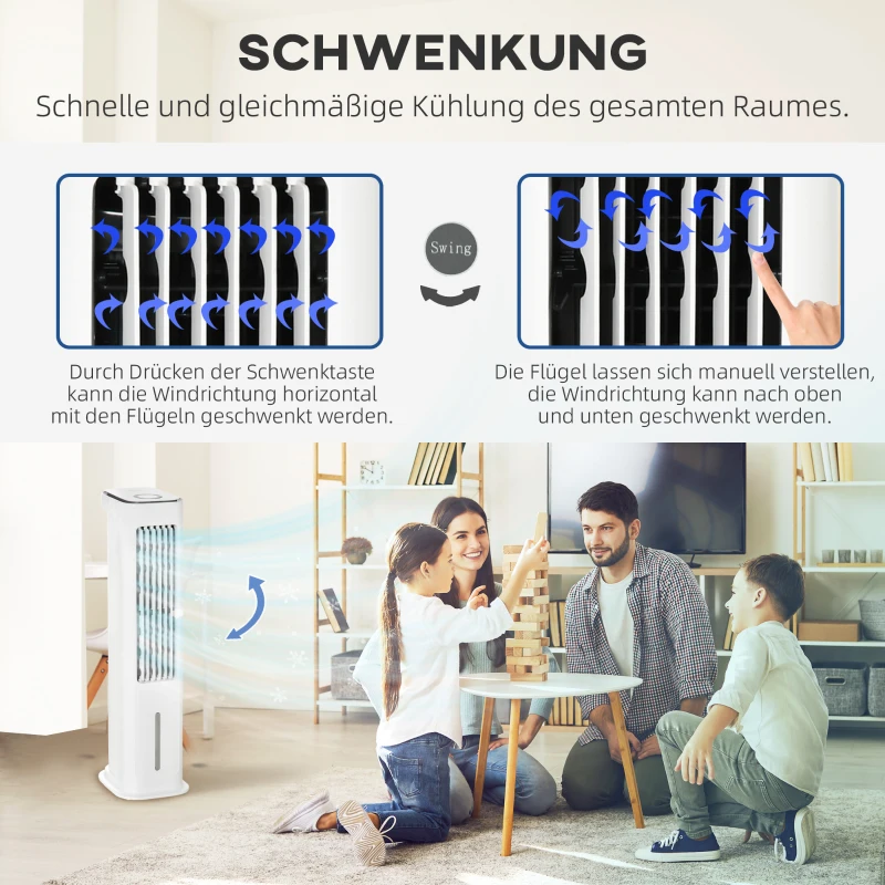 HOMCOM 2-in-1 luchtkoeler met waterkoeling, 5L watertank, 12-uurs timer, voor 20 m²