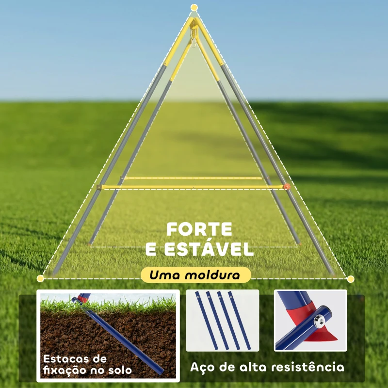 AIYAPLAY Estrutura de Baloiço Infantil Dobrável Estrutura Metálica para 1 Baloiço com 2 Ganchos 4 Estacas 128x155x157 cm Azul