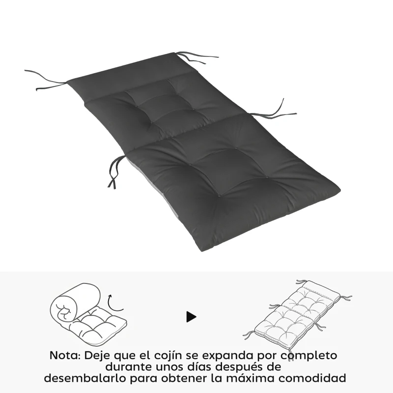 Outsunny Set de 4 Cojines para Sillas de Jardín Impermeables y Antideslizantes con Respaldo Correas 112x53 cm Gris Oscuro