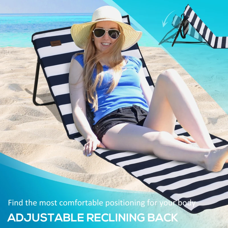 Outsunny Set of 2 Foldable Garden Beach Chair Mat, Outdoor Sun Lounger Seats with Adjustable Back, Magazine Pocket, Carry Bag