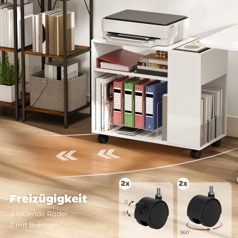 HOMCOM Druckerständer Druckertisch mit Unterteiltem Fach, Ablageflächen für Büro 70 x 34 x 60 cm Weiß