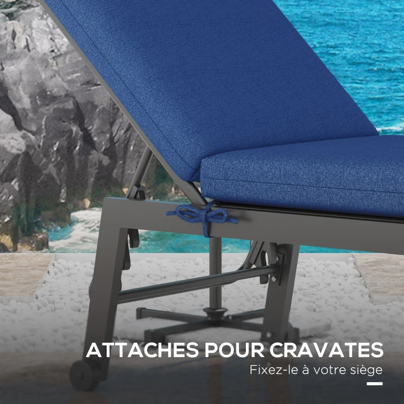 Outsunny Lot de 2 Matelas pour Chaise Longue transat Bain de Soleil avec Sangles d'attache pour Jardin Bleu
