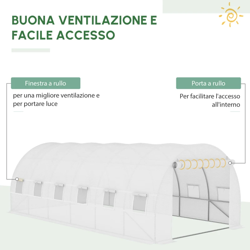 Outsunny Telone di Ricambio per Serra a Tunnel da Giardino 18 m², PE Anti-UV Impermeabile, 12 finestre e Porta Avvolgibile con Zip, 6L x 3l x 2H m, Bianco