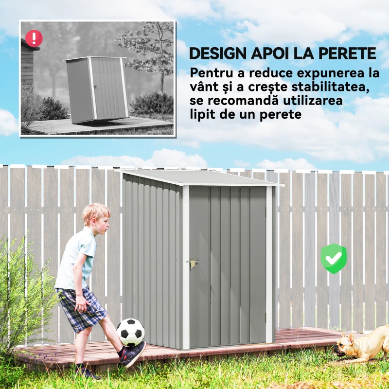 Outsunny Căsuță de Grădină pentru Depozitarea Uneltelor din Oțel Galvanizat cu Ușă, 100x104x160 cm, Gri Deschis