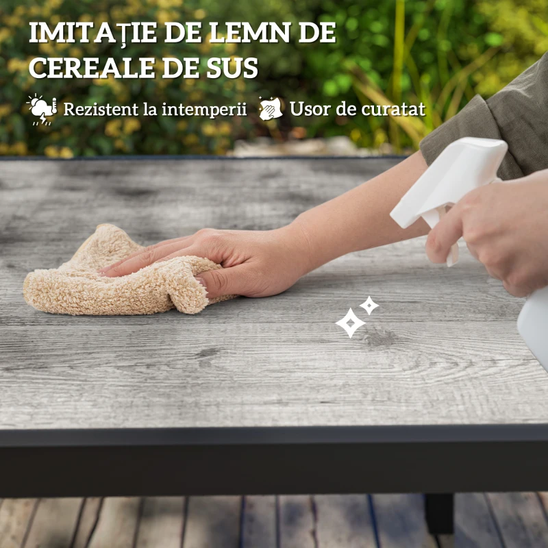 Outsunny Masă de Grădină Extensibilă de 160-240 cm pentru 6-8 Persoane Rectangulară din Oțel și Aluminiu, Efect Lemn